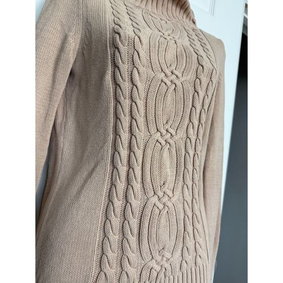 y2k Vintage Tommy Hilfiger Tan Cable Knit Fisherman Sweater Turtle Neck Womens S - Picture 2 of 10